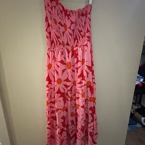 Floral Pink and Red Maxi Dress